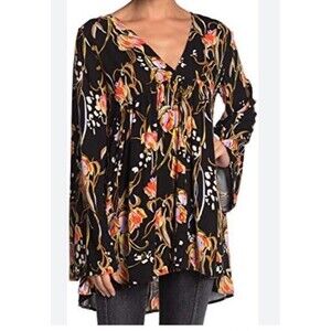 NWOT Free People Women Sz S Bella Floral Tunic Babydoll Flared Sleeves V Neck